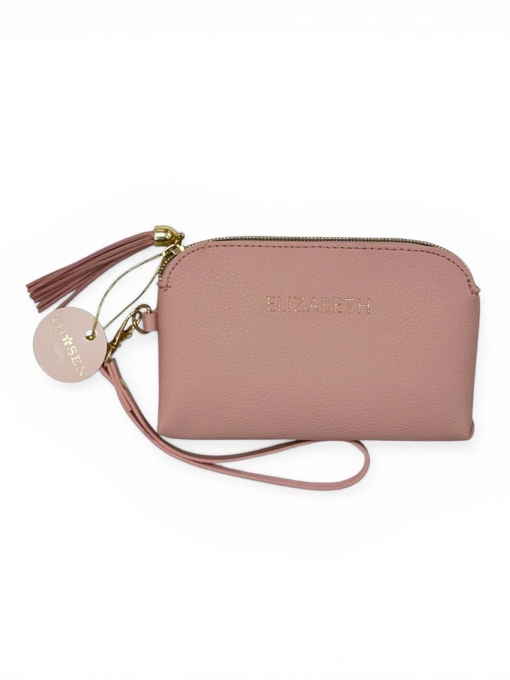 ELIZABETH Personalized Blush Pink Vegan Pebbled Leather NWT Wristlet from Chosen